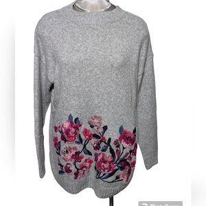 Joules Penny Gray Marl Floral Embroidered Sweater Size 12